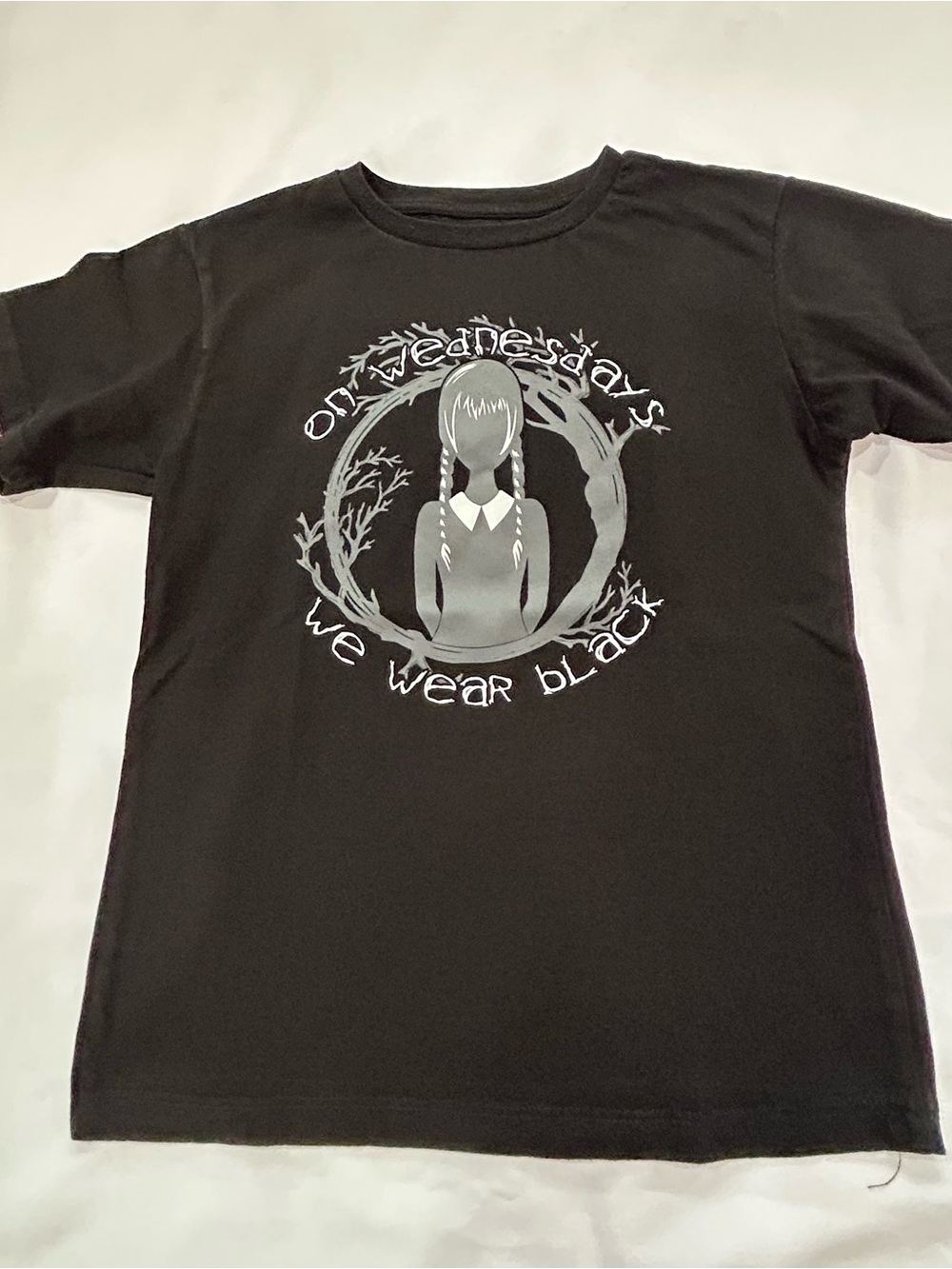 Kids Black Short-Sleeve Graphic Tee - Wednesday Theme